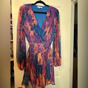 Baltic Born Pink and Orange Wrap Sundress with Bishop Sleeves